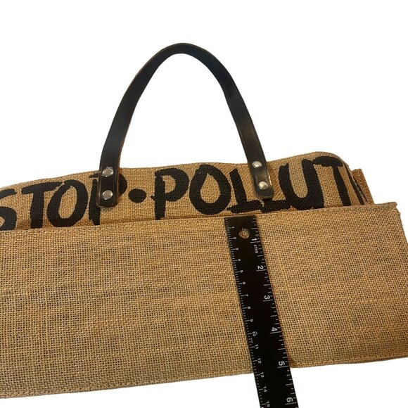 Eco-Friendly Jute Tote Bag With Leather Handles Brown environmental theme Small - Picture 6 of 8